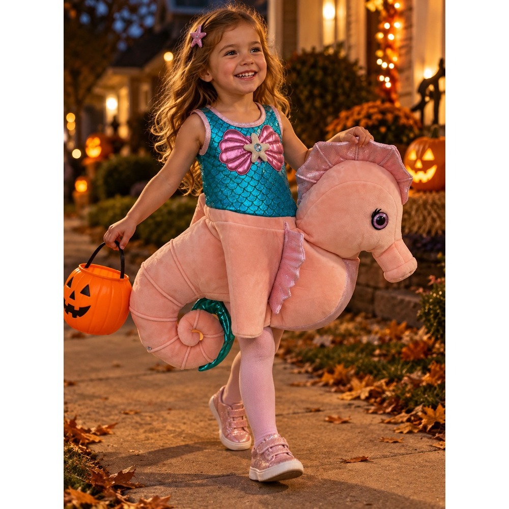Dream Play Imagine Kids Mermaid Riding Seahorse Costume Teal Pink 4T